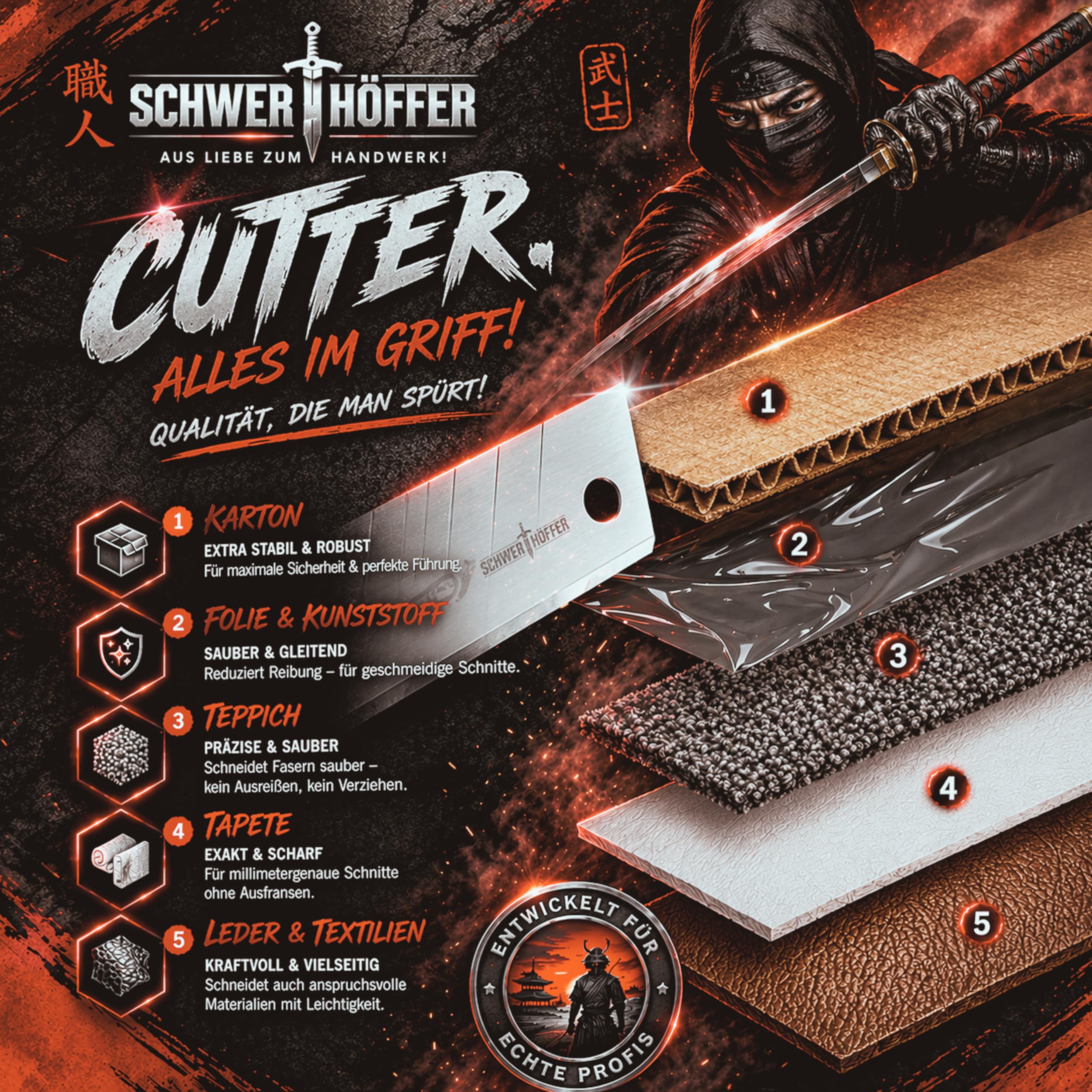 60x Profi Cuttermesser Klingen 18mm - Ersatzklingen Cuttermesser aus hochwertigem Stahl - Cutter Messer - Gehärtet & ultra scharf - Abbrechklingen für Cutter Messer