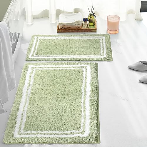 Miniatura 11 de Tititex Alfombra de baño de lujo con marco blanco y negro, 20 x 32 pulgadas + 16 x 24 pulgadas, 2 piezas de microfibra extrasuave y absorbente,