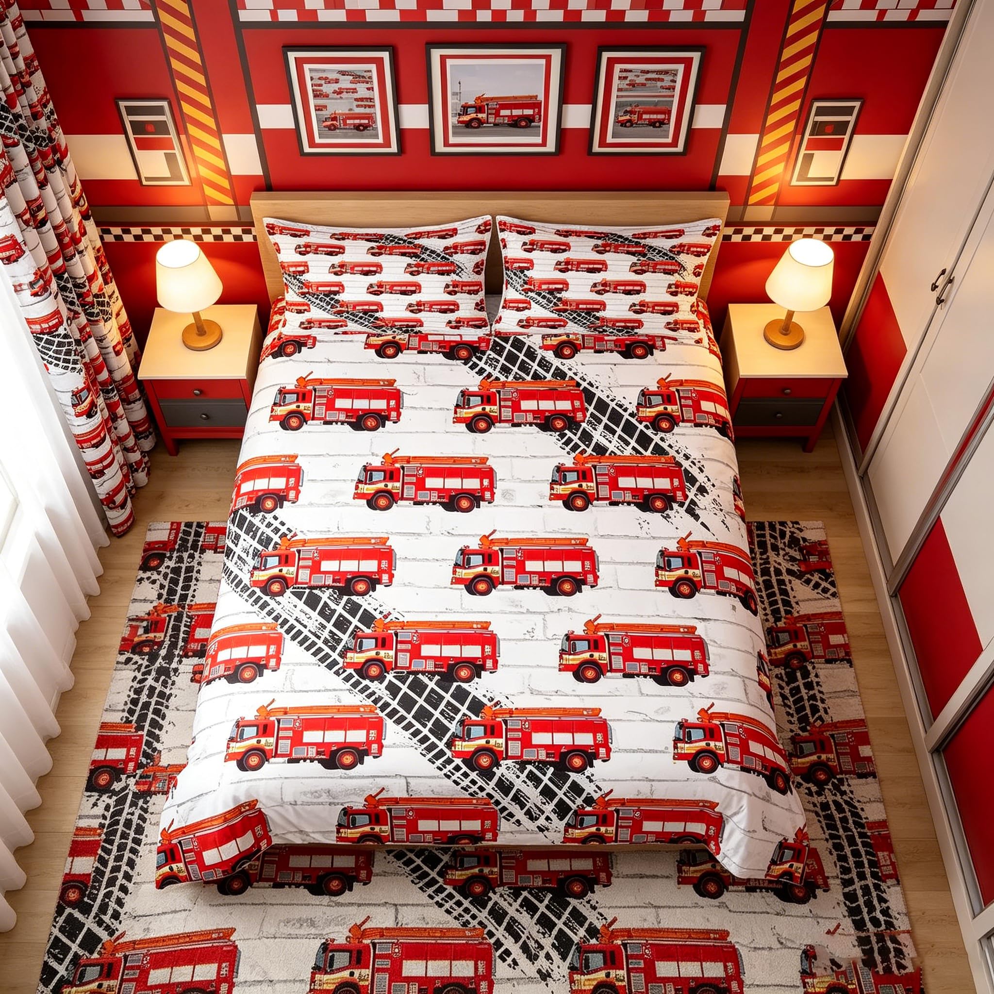 Housse de couette camion de pompier en microfibre douce facile à repasser