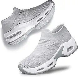 Tênis de caminhada feminino sem cadarço – Tênis feminino de amamentação para trabalho almofada de ar de malha casual corrida corrida tênis