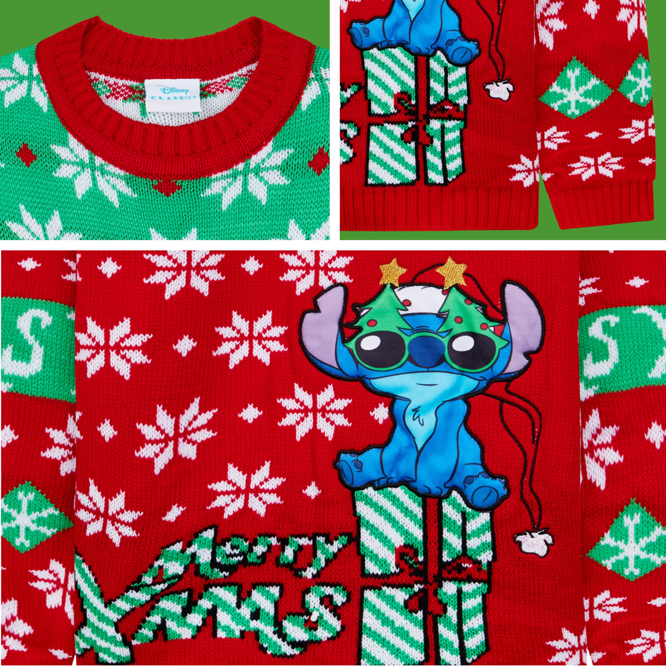 Disney Stitch Jersey de Navidad para Niñas, Suéter con Cuello Redondo
