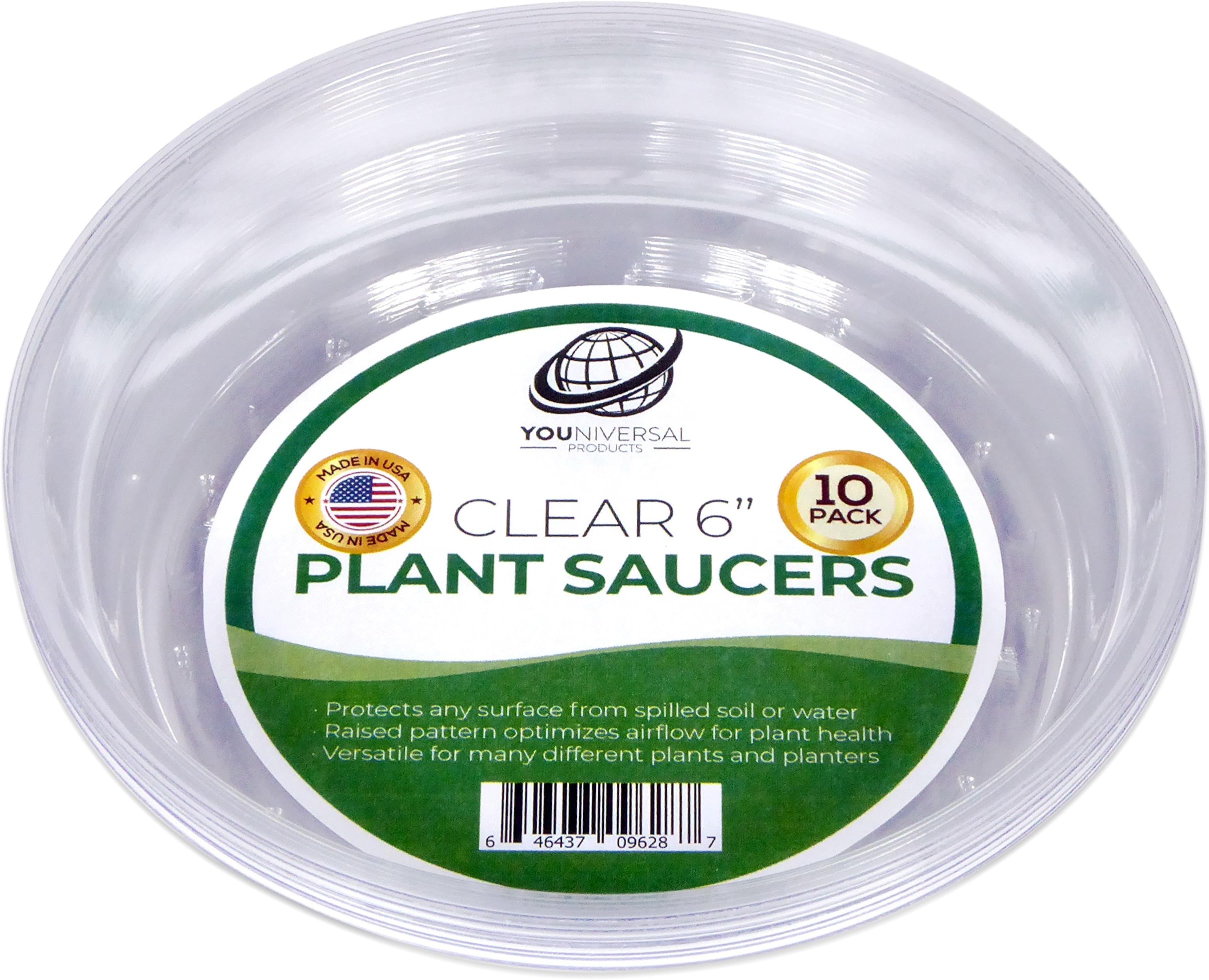 Plant Saucers (Pack of 10) - 6” Clear Durable Plant Saucer for Indoor & All-Weather Outdoor Use - Catch Dirt & Water from Plant Pots to Stop Messes & Stains in Your Home & Garden