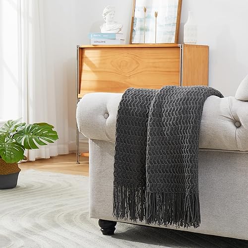 Miniatura 4 de Counfeisly Manta de punto acrílico con motivos de concha marrón, manta de cama suave, ligera y transpirable, para cualquier cama para todas las