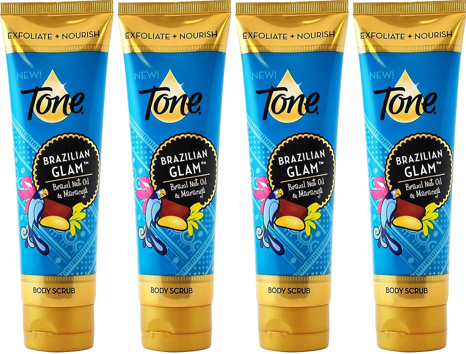 Tone Body Scrub - Brazilian Glam - Net Wt. 4.5 FL OZ (133 mL) Per Tube - Pack of 4 Tubes