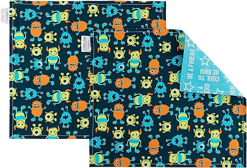 Funkins - Manteles individuales de tela reutilizables para niños y loncheras, reutilizables, ecológicos, 15 x 13 pulgadas, 2 capas, gruesos,