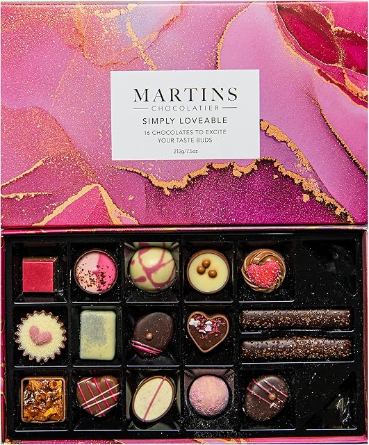 Martins Chocolatier Martins Chocolatier Simply Loveable Collection | Luxury Handmade Chocolate Gift Box | 16 Belgian Chocolates in 15 Assorted Flavours, 249.0 gram