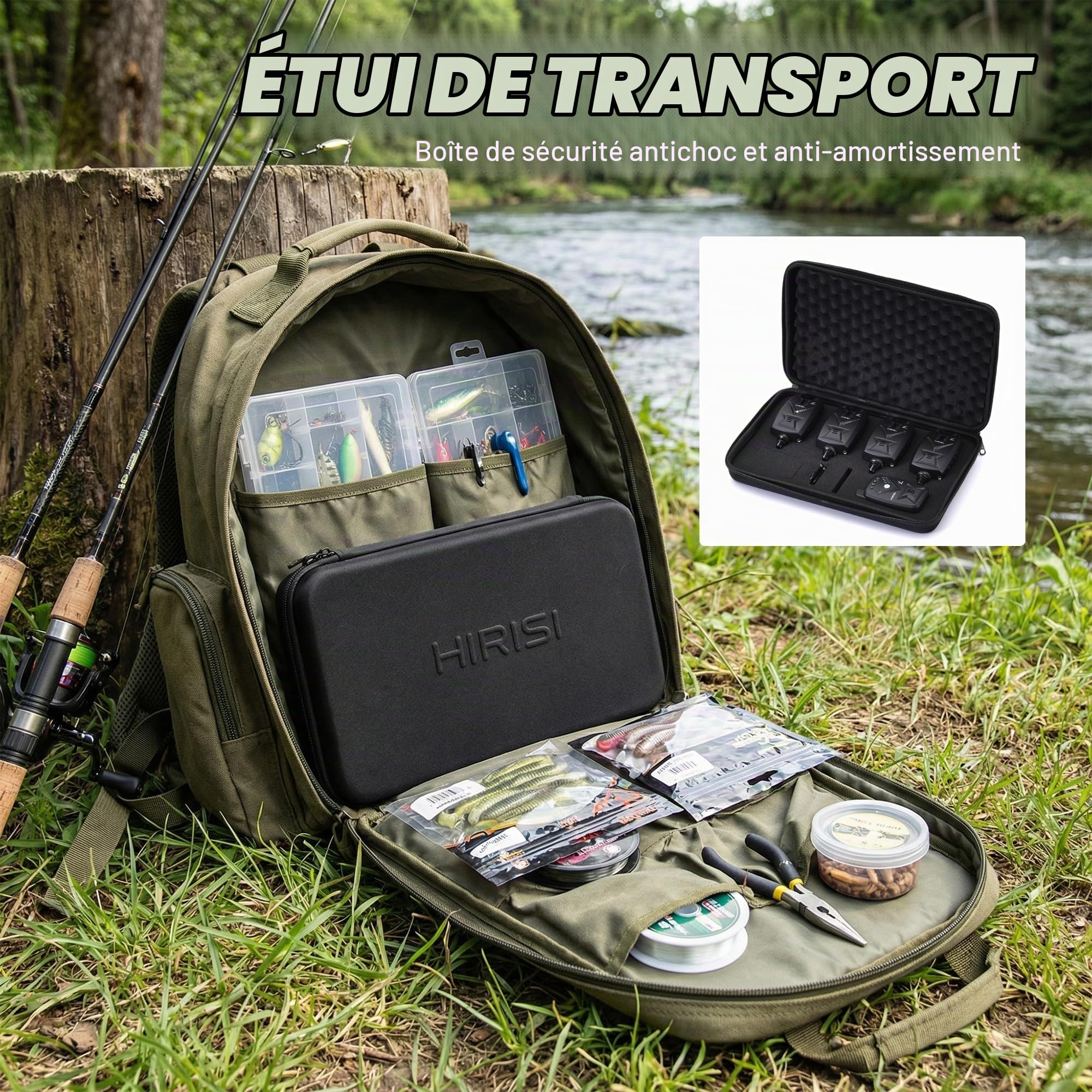 Hirisi Tackle Kit de détecteurs de touche pour carpe avec récepteur radio, qui sert également de télécommande, veilleuse et antivol - Sensibilité de pêche, volume et son réglables.