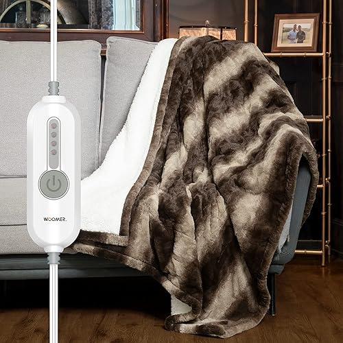 WOOMER - Manta térmica eléctrica de franela suave (50 x 62pulgadas), manta de calentamiento rápido con opciones multicolor, 4 niveles de calefacción