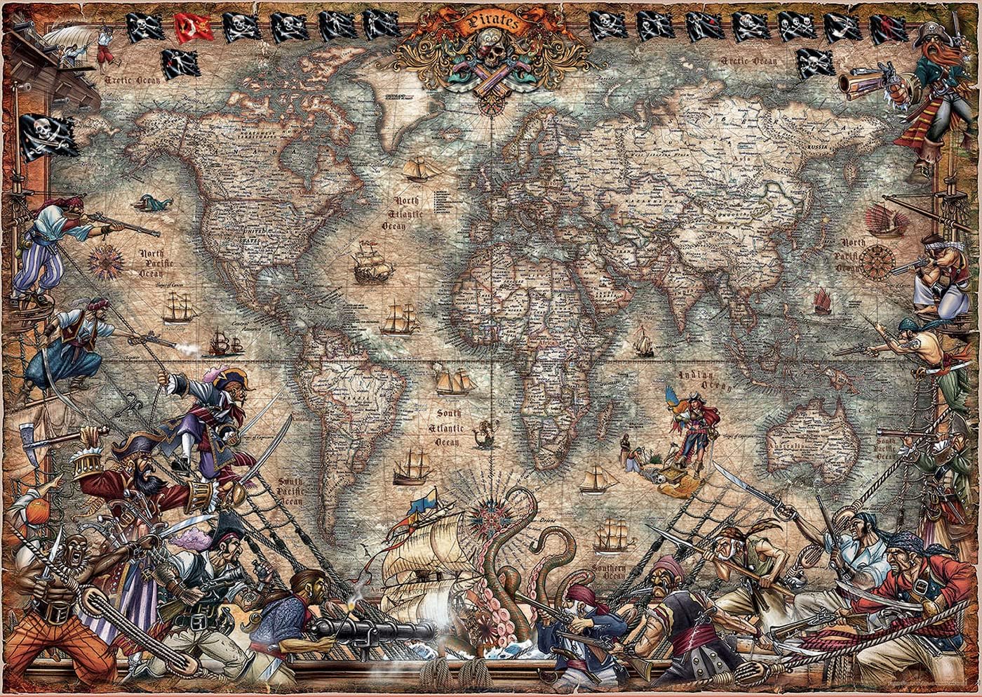 Educa - Pirates Map - 2000 Piece Jigsaw Puzzle - Puzzle Glue Included - Completed Image Measures 37.75" x 26.75" - Ages 14+ (18008)