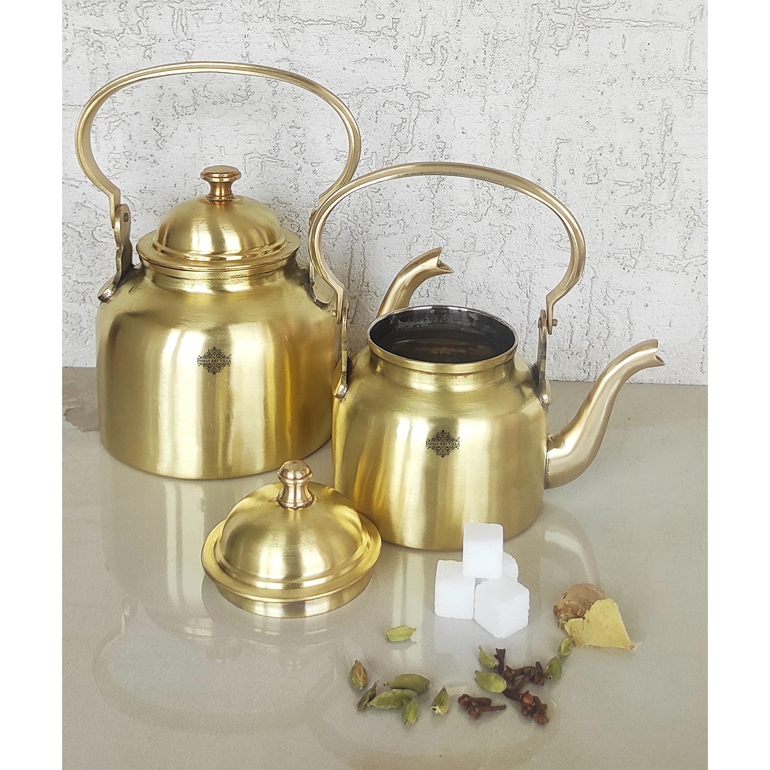 Pure Brass Tea Pot - Elegant Indian Art Villa Kettle -7 Pure Brass Tea Pot - Elegant Indian Art Villa Kettle -7
