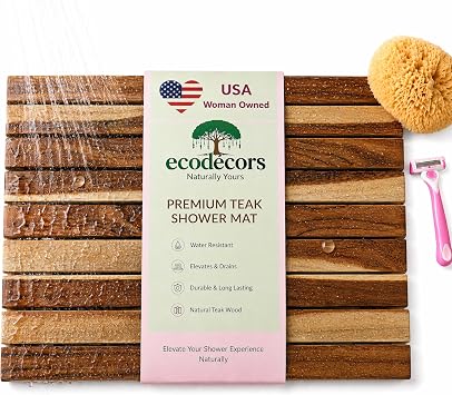 EcoDecors Teak Shower Bath Floor Mat Woodland Brown, 23" x 15"
