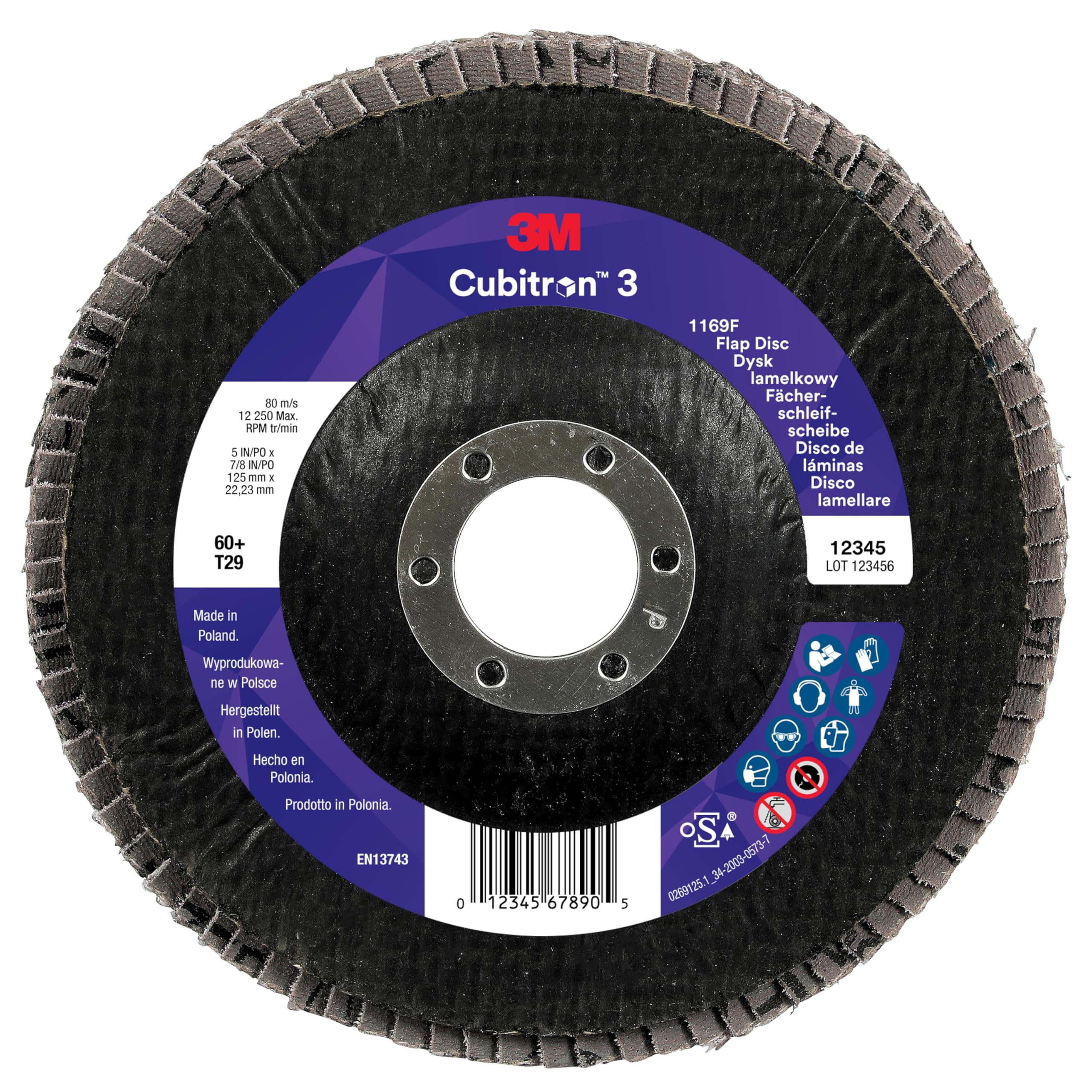 3M Cubitron 3 Disco de láminas 1169F, 60+, T29 cónico, 125 mm x 22, 23 mm | 10 por paquete