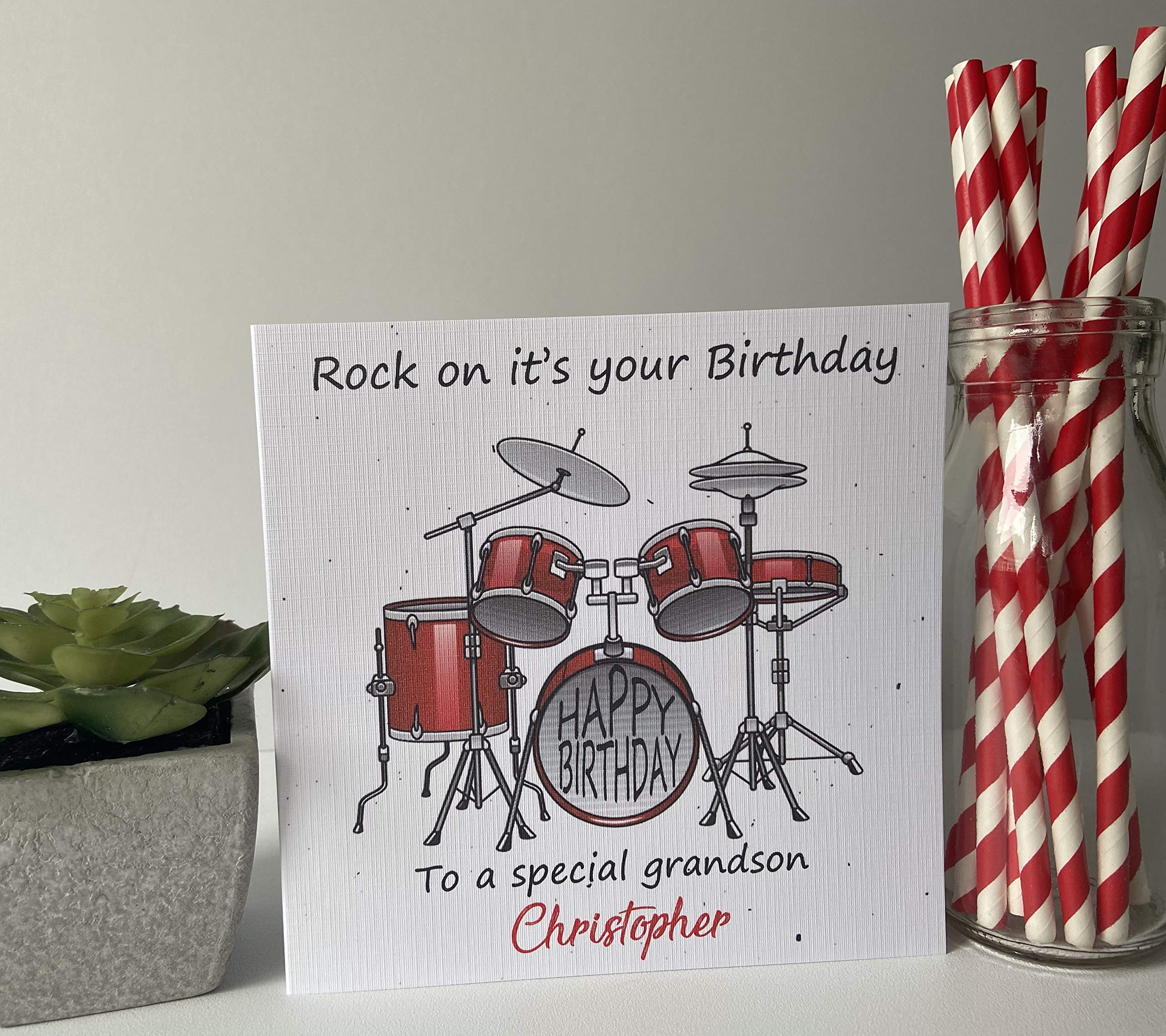 Personalised Birthday Card Male Boys Music Drums Son Grandson Uncle Brother