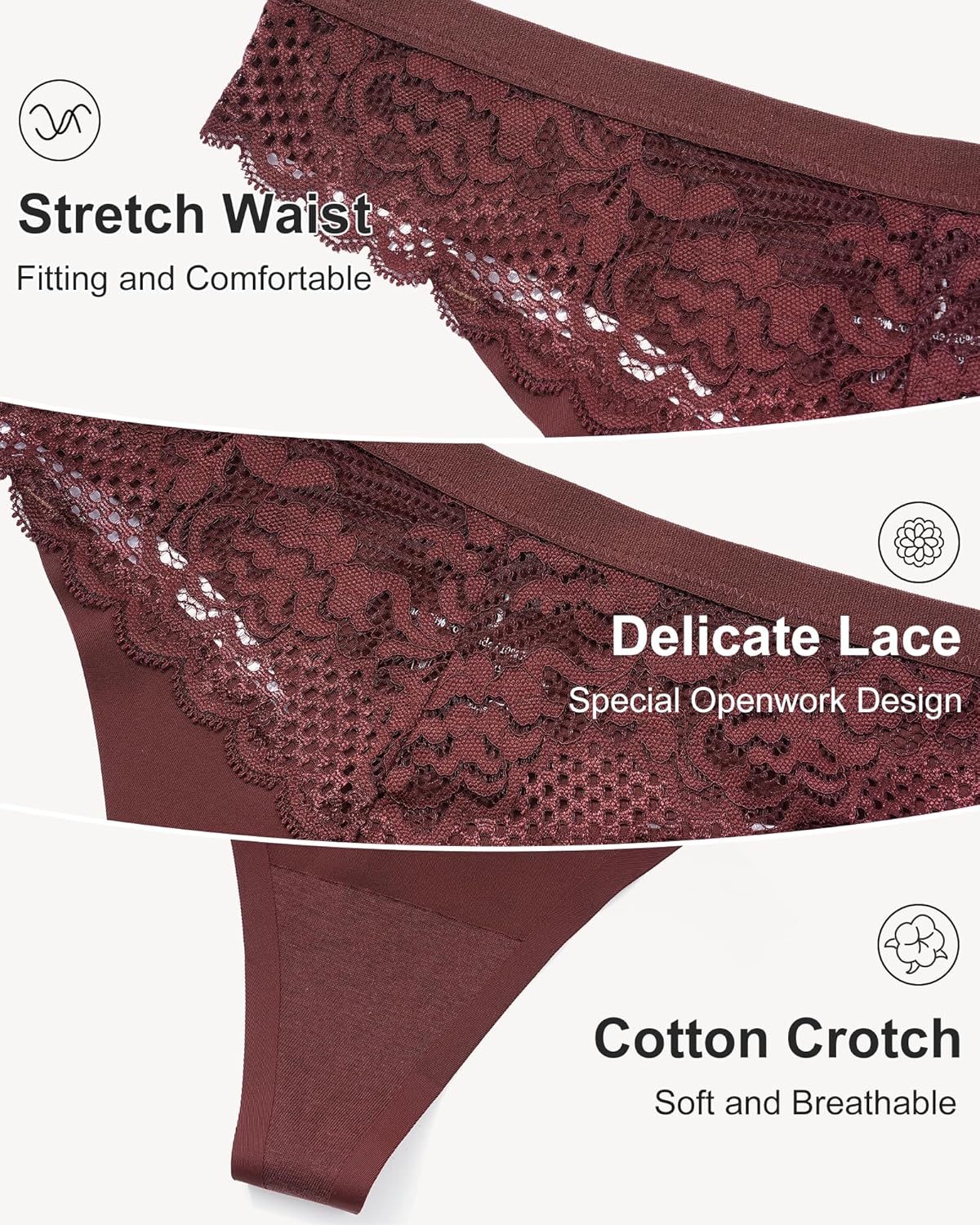 LEVAO Lace Thongs for Women Low Waisted Underwear No Show G-String Panties Multipacks S-XXL - Image 4