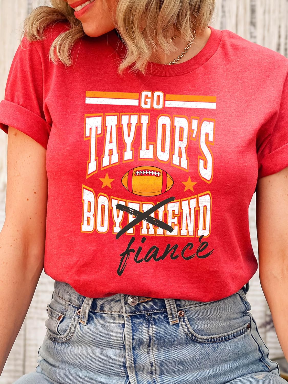 Go Taylor's Fiance Crossed Out Boyfriend Shirt for Women, Teens & Kids Funny Football Fan Tee - Image 3