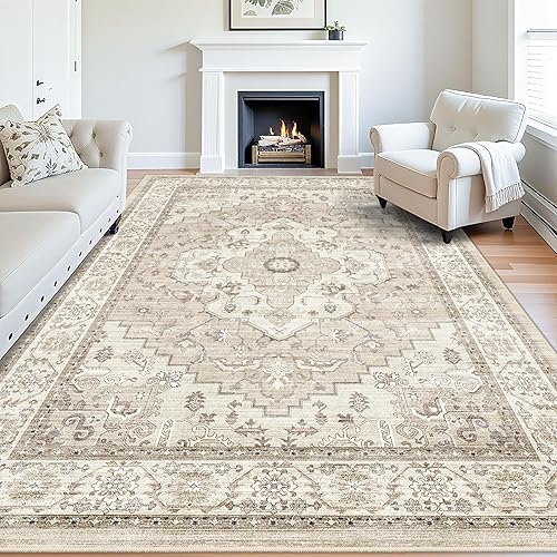Miniatura 2 de HILORUUG Alfombra lavable de 9 x 12 pies, alfombra oriental vintage, envejecida, antideslizante, resistente a las manchas, para sala de estar,