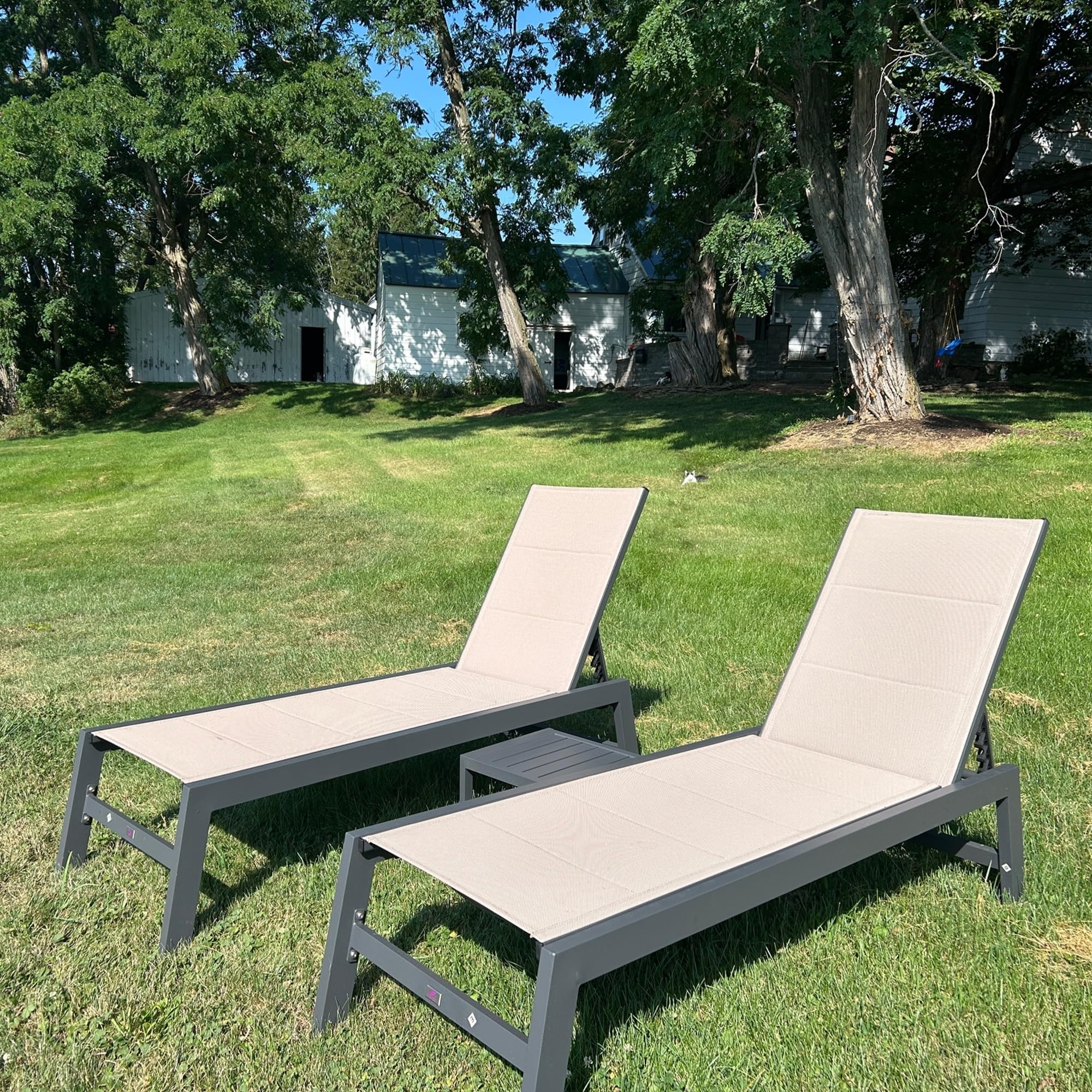 PURPLE LEAF Patio Chaise Lounge Set of 4 with Side Table, Aluminum, Taupe