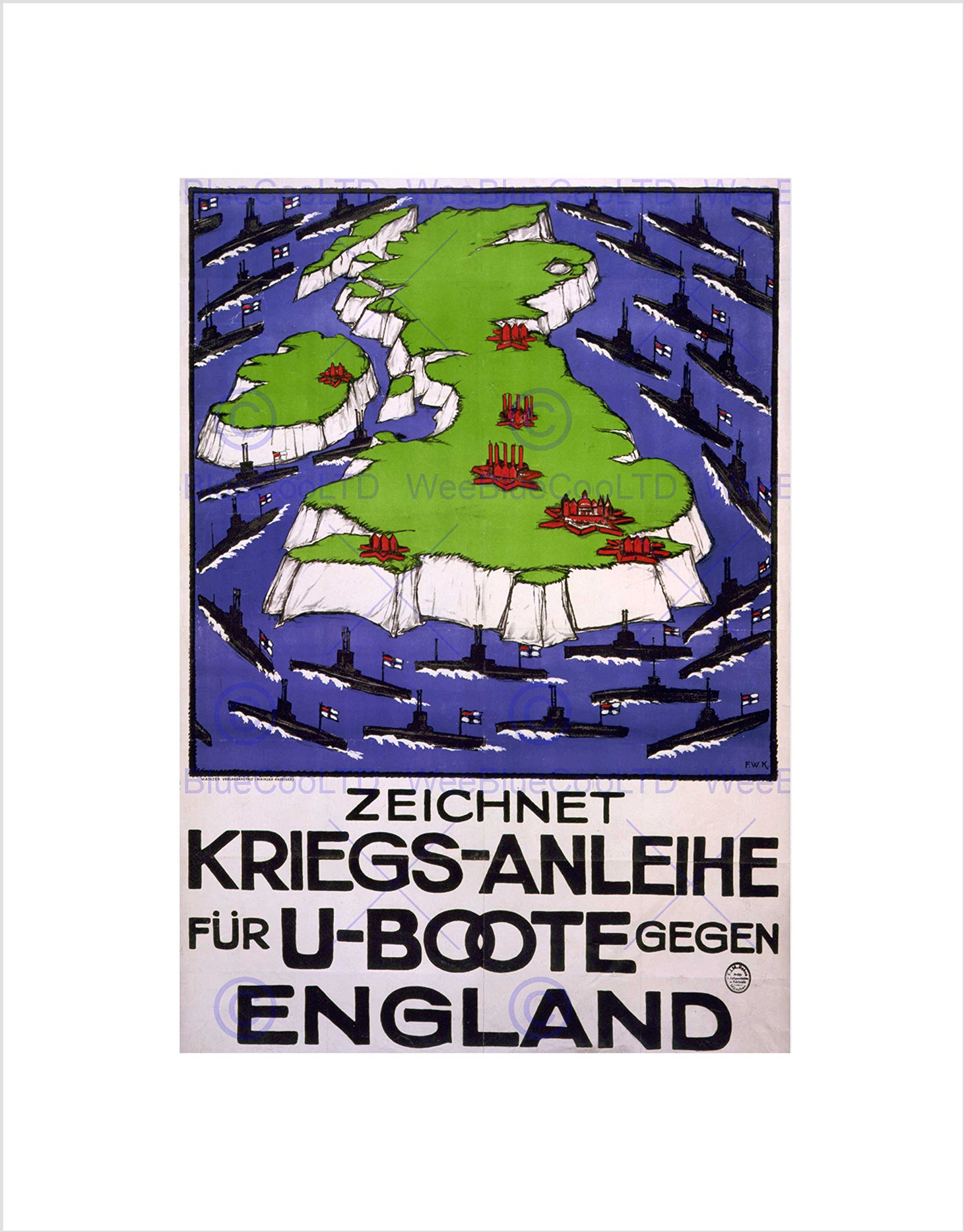 Wee Blue Coo War WWI Germany Uboat Battleship Blockade UK Britain Wall Art Print