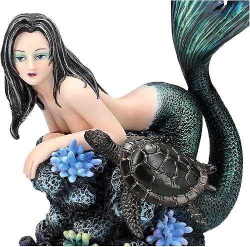 Miniatura 3 de Pacific Giftware Figura gótica de sirena con tortuga marina de resina con detalles de coral, perfecta para decoración del hogar, colecciones de