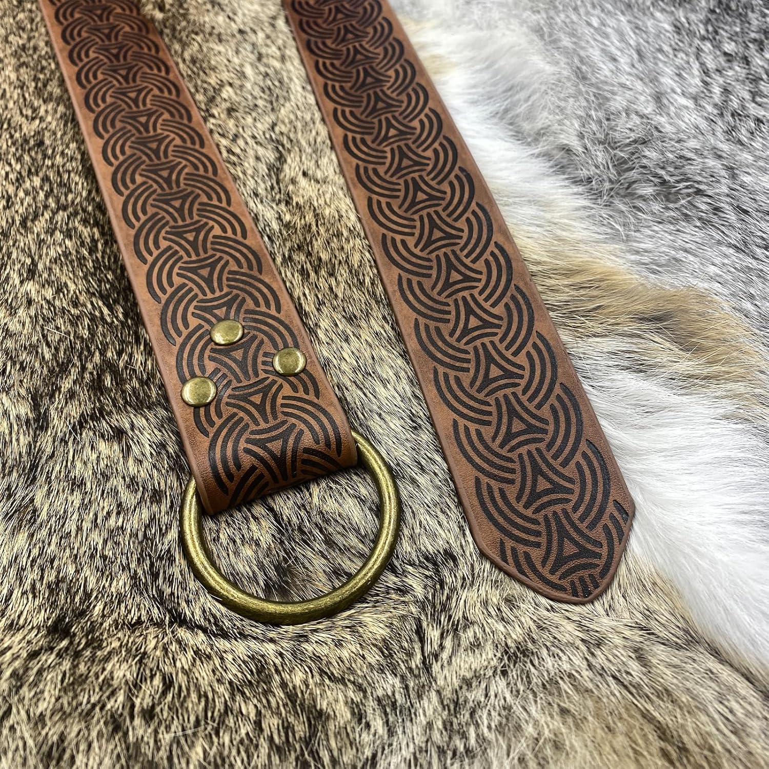 HiiFeuer Medieval Embossed PU Leather O-Ring Belt, Retro Renaissance Knight Belt - Image 5