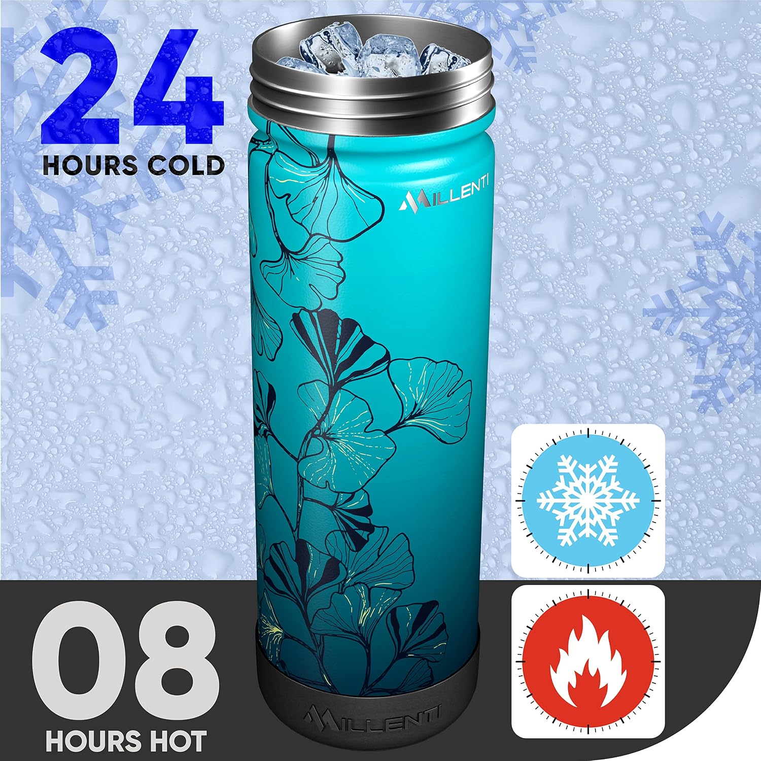 MILLENTI Sports Water Bottle Chug-Cap - 26oz Vacuum Insulated, Stainless Steel, Double Walled, Flask Bottles, Ginkgo Teal, WB0326TL
