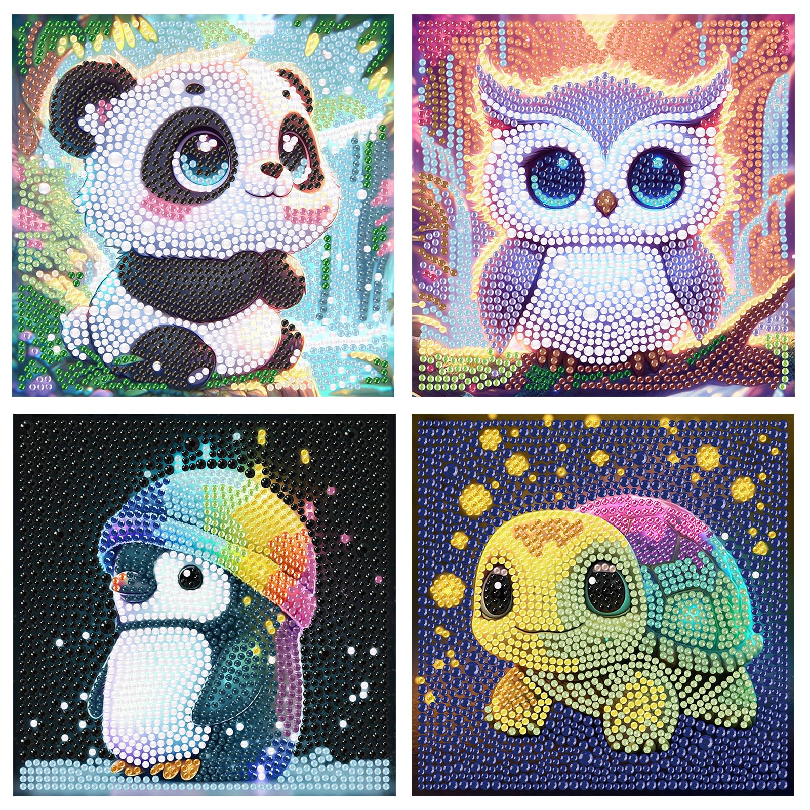 Kit Pittura A Mosaico Con Diamanti Per Bambini Con Cornice: Motivo Animali 17,8x17,8cm, Fai Da Te 5D, Regalo 4-12 Anni