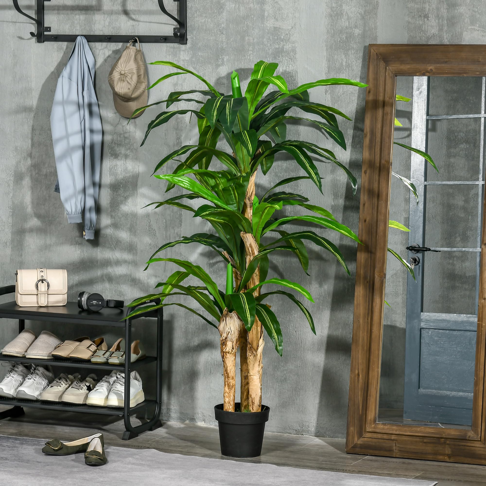 Outsunny Dracaena artificiel 160cm en pot 66 feuilles Ø20x160cm Vert