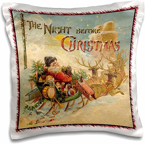 3dRose pc_172785_1 Funda de almohada de trineo tirado de Papá Noel en reno, 16 x 16 pulgadas disponible en Yaxa Costa Rica