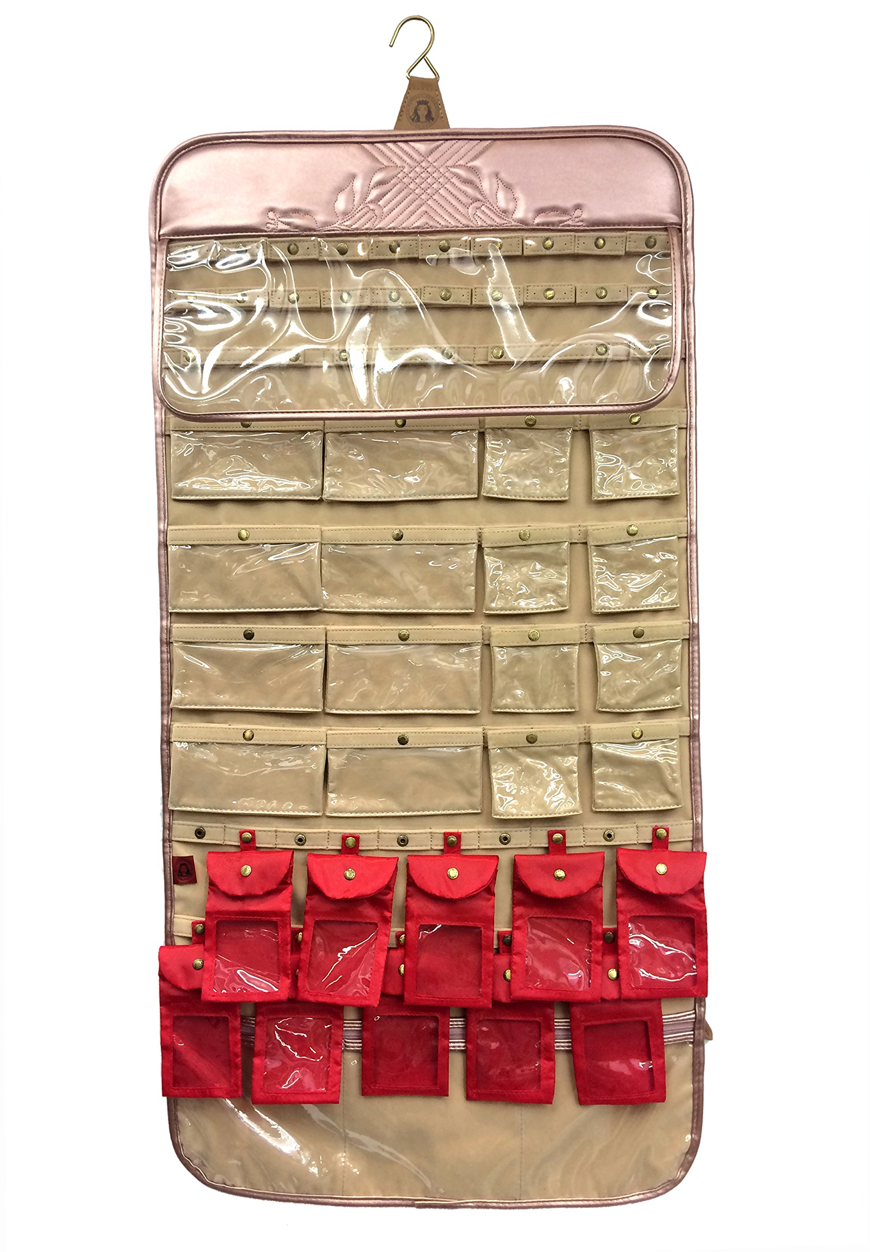 Angelina's Palace EZE Jewelry Hanger Organizer Hook Hanging Closet Jewelry Storage Roll Detachable 24 Earring Ring Bars Protection 24 Bracelet Pouches Watches Pocket with Travel Bag(Memory Purple)