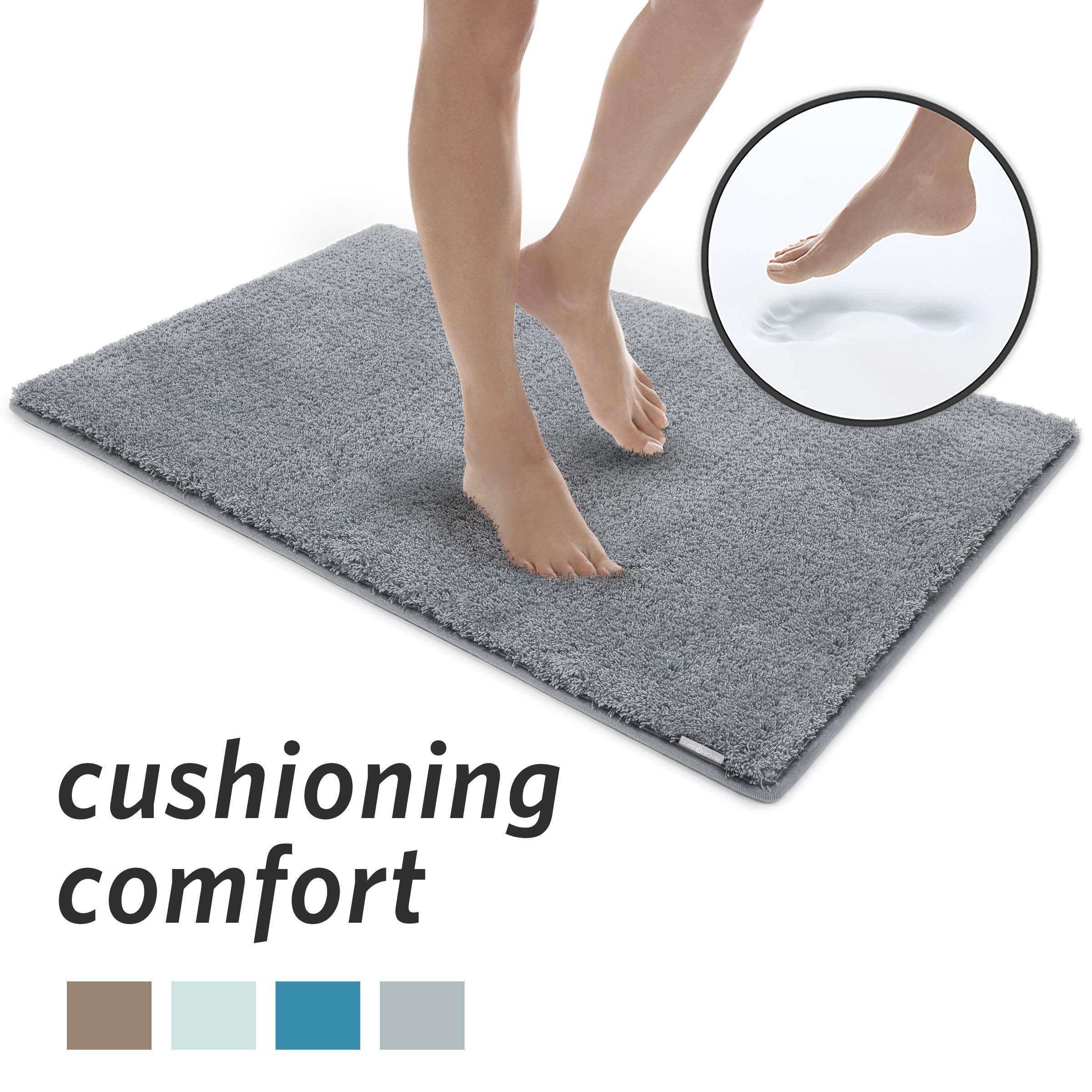 MICRODRY SoftTip Bath Mat for Bathroom, Memory Foam Bathroom Rugs with GripTex Skid Resistant Base, Charcoal Infused Bathroom Mat, 21x34, Grey