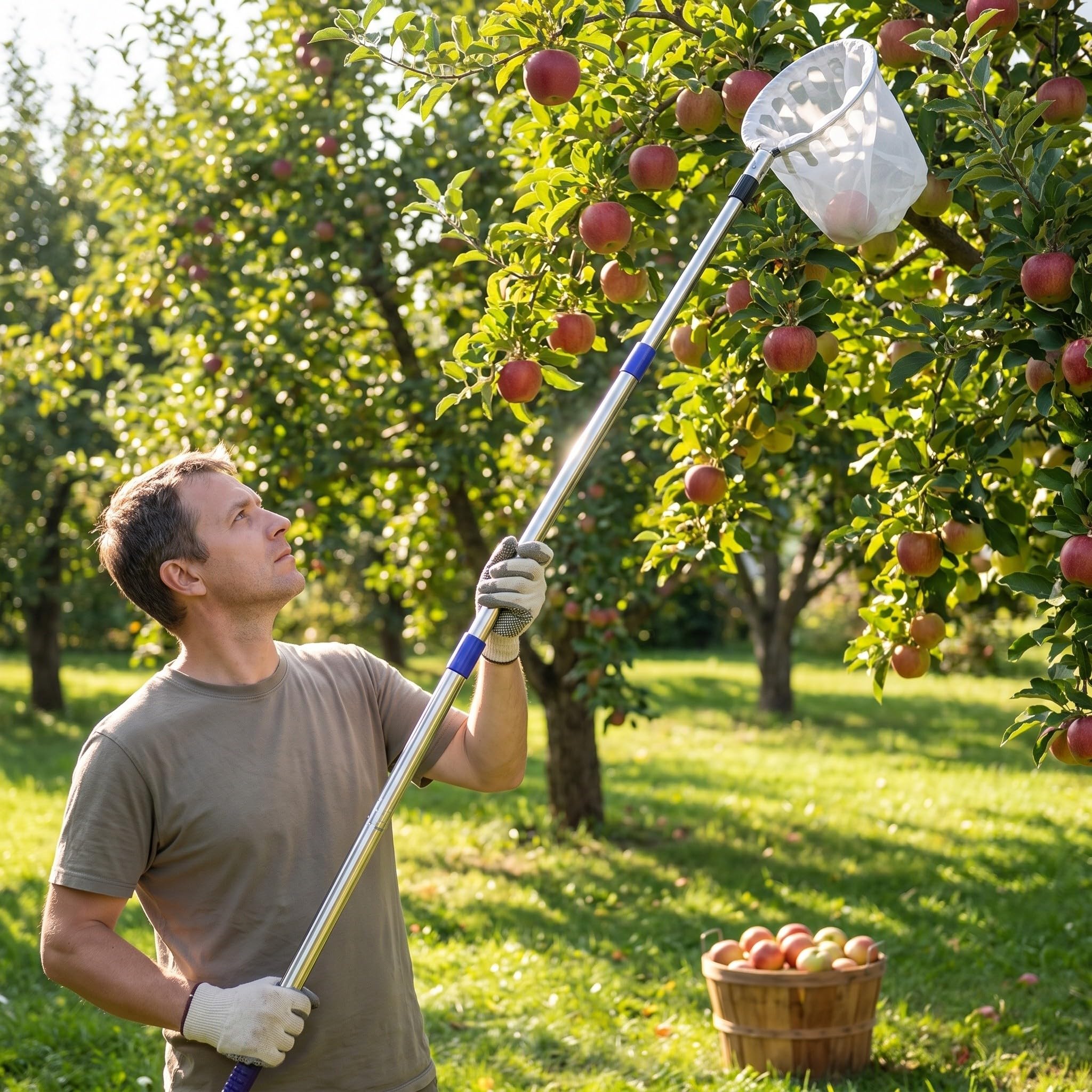 Gatuida Perche à Fruits avec Panier, Outil de cueillette en Acier