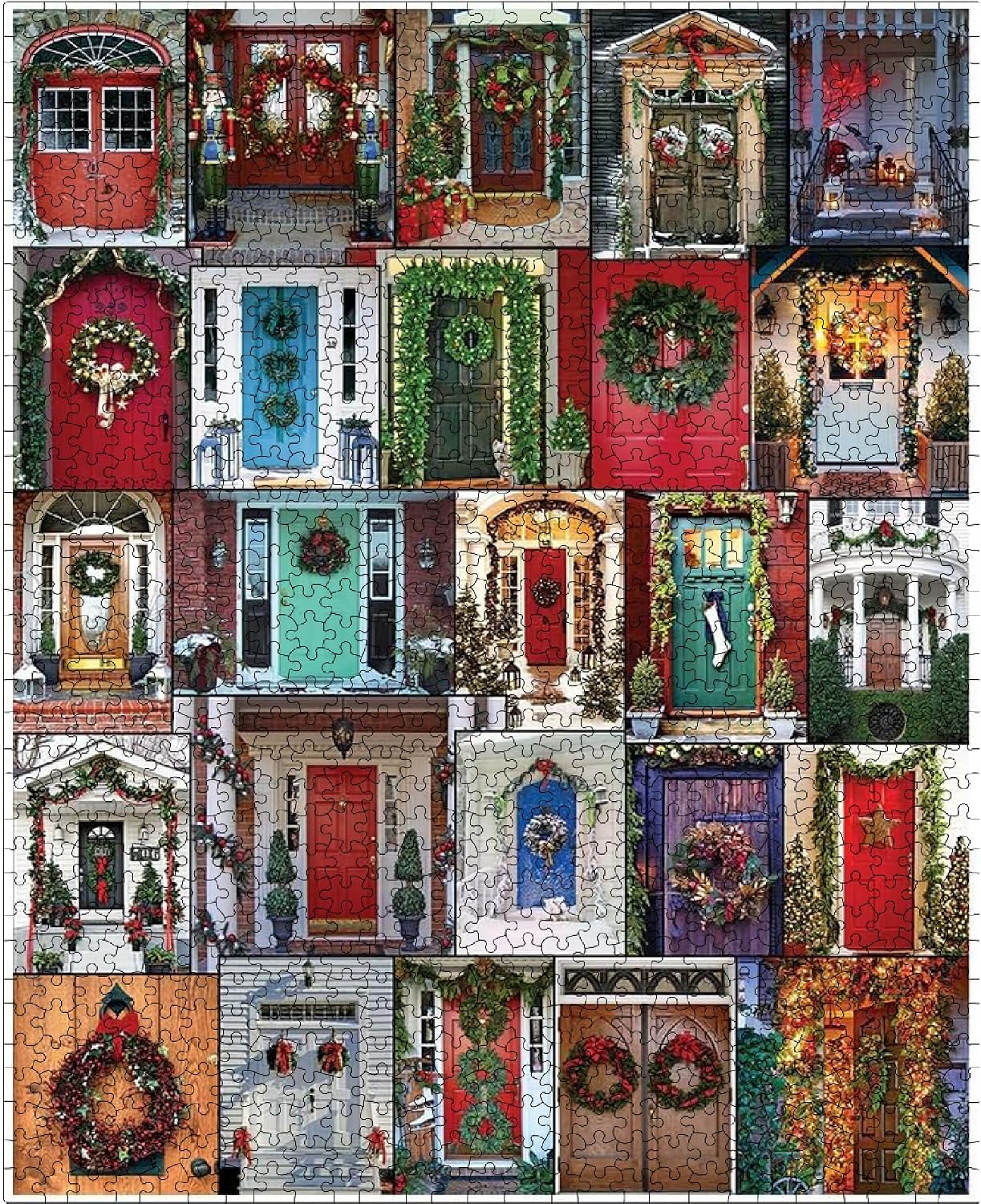 White Mountain Puzzles Holiday Doors - 1000 Piece Jigsaw Puzzle