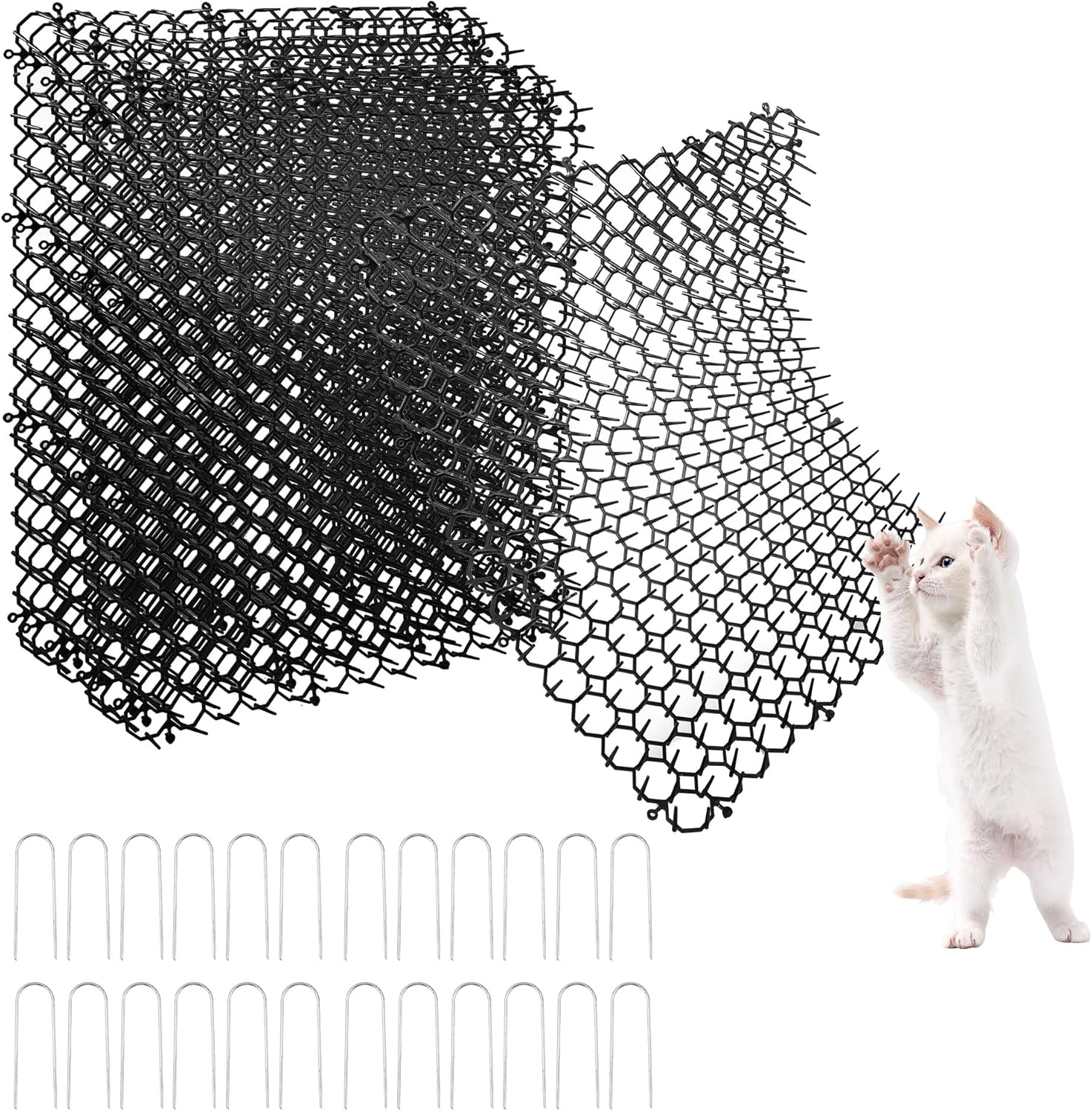 12 Pack Cat Scat Mat with Spikes, 16.5 x 13.4 Inch Cat Deterrent Mat Indoor, Black Cats Repellent Mats Spikes Outdoor with 24 U-Nails for Furniture, Fence, Garden