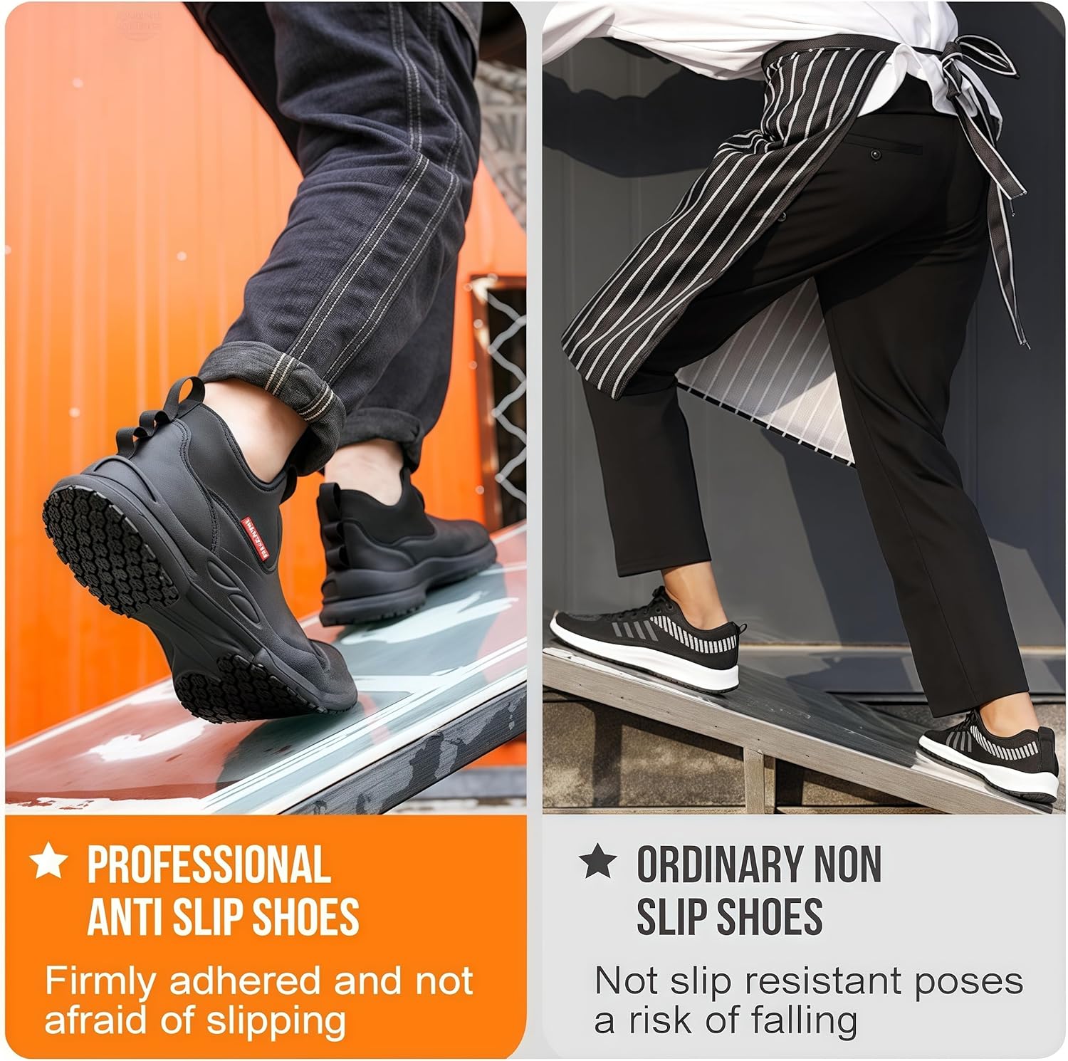 Non Slip Chef Shoes for Men - Black Leather Kitchen Work Boots, Waterproof & Oil Resistant, Professional Safety Footwear with All-Day Comfort - Image 6