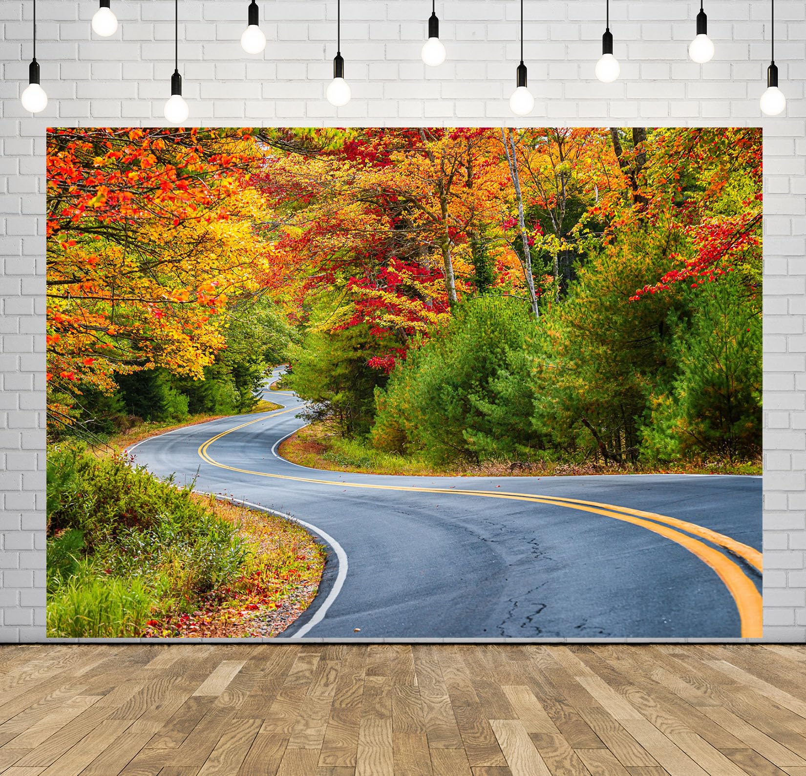 10x10FT (3x3m) Strada Nel Bosco Autunnale Sfondo Fotografico