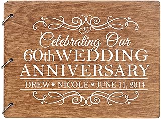LifeSong Milestones Personalized 60th Wedding Anniversary Guest Book for Couple - Husband and Wife 60 Years of Marriage Celebration, Wooden Walnut Registry Guest Book (Walnut)
