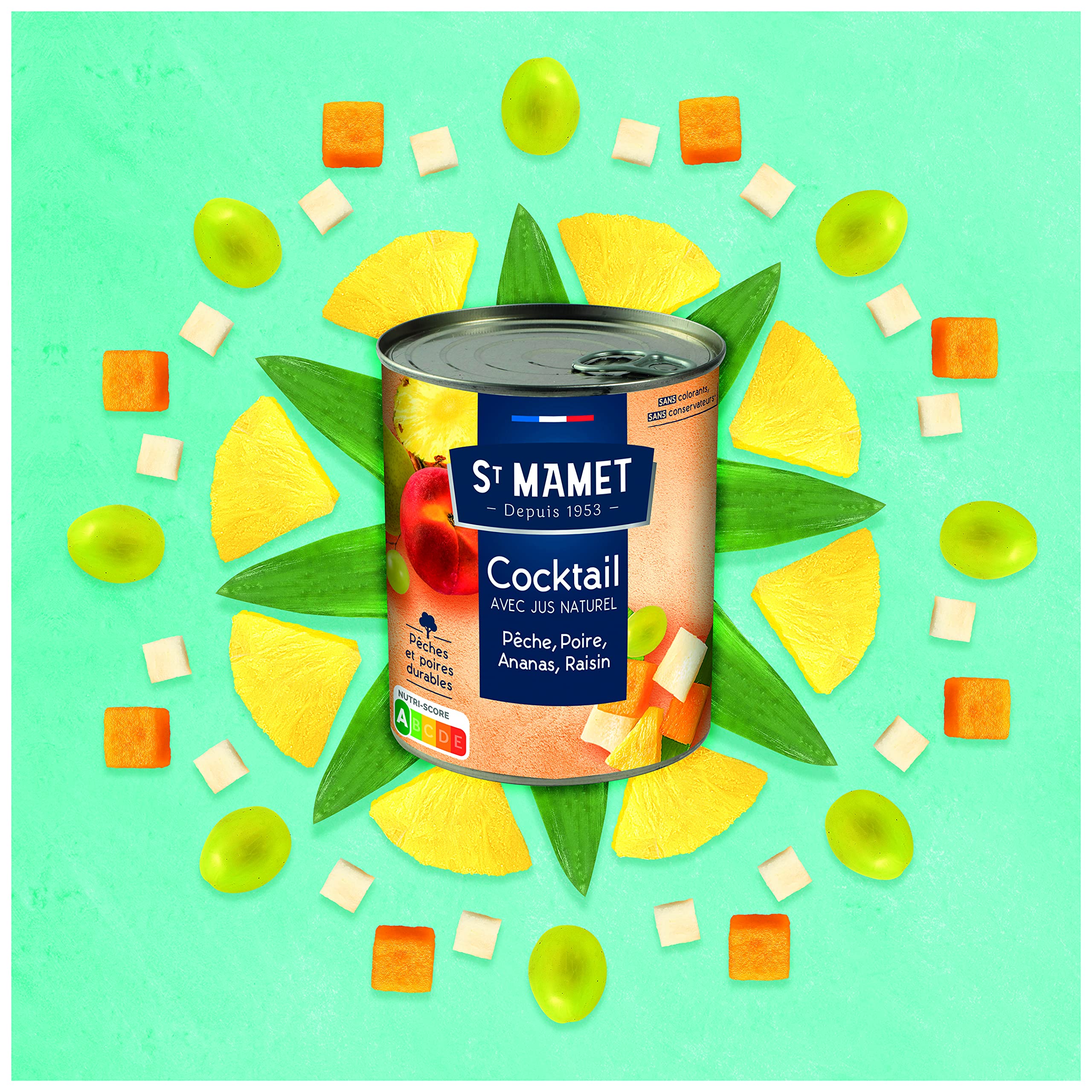 ST MAMET Depuis 1953 Cocktail Pêche, Poire, Ananas, Raisin 850g - Lot de 4