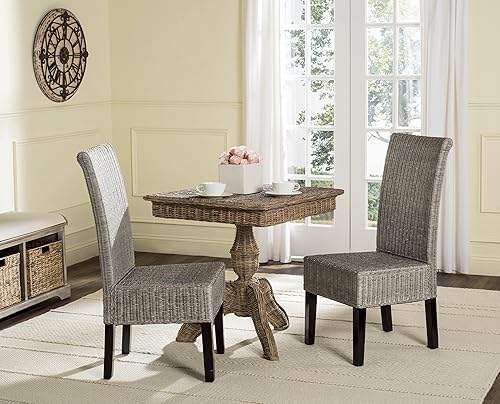 Safavieh Home Collection Arjun - Silla de comedor de mimbre gris de 18.0 in