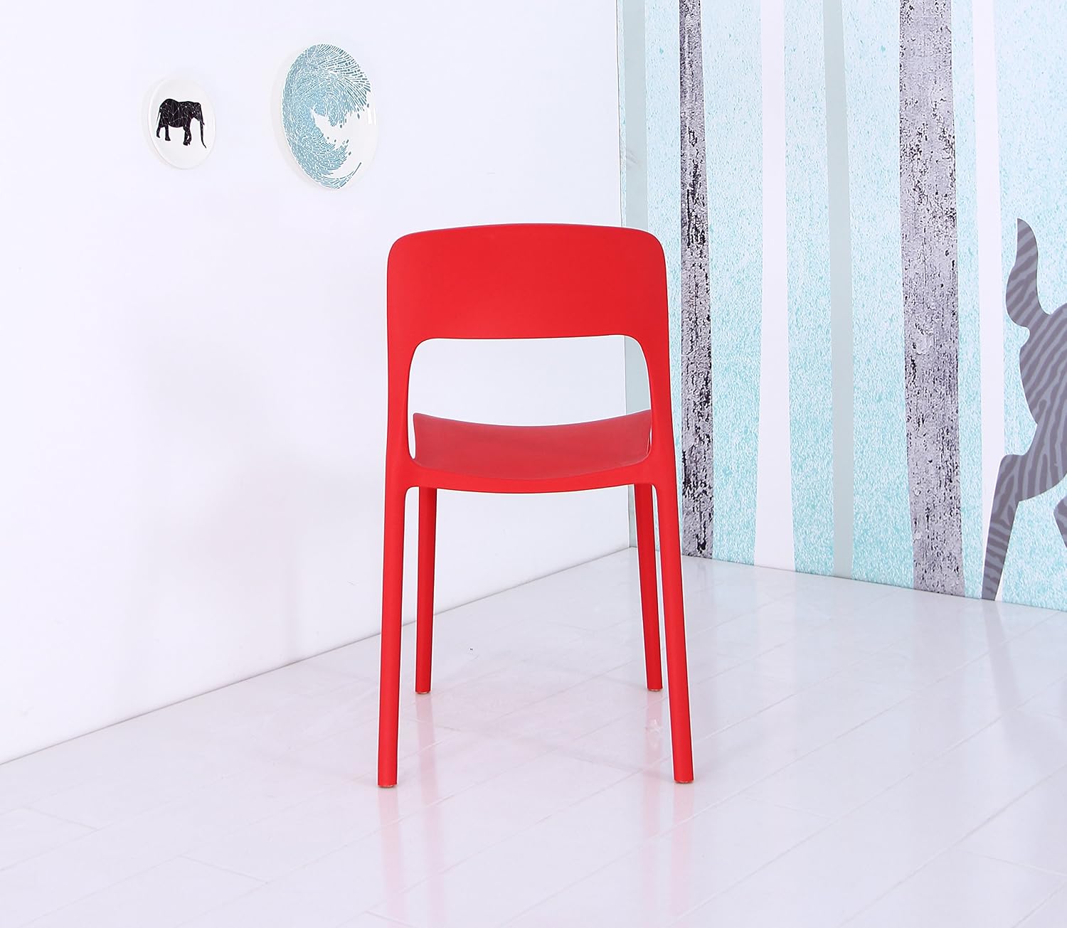Container Furniture Direct Ann Series Modern Stackable Plastic Side Chair Red