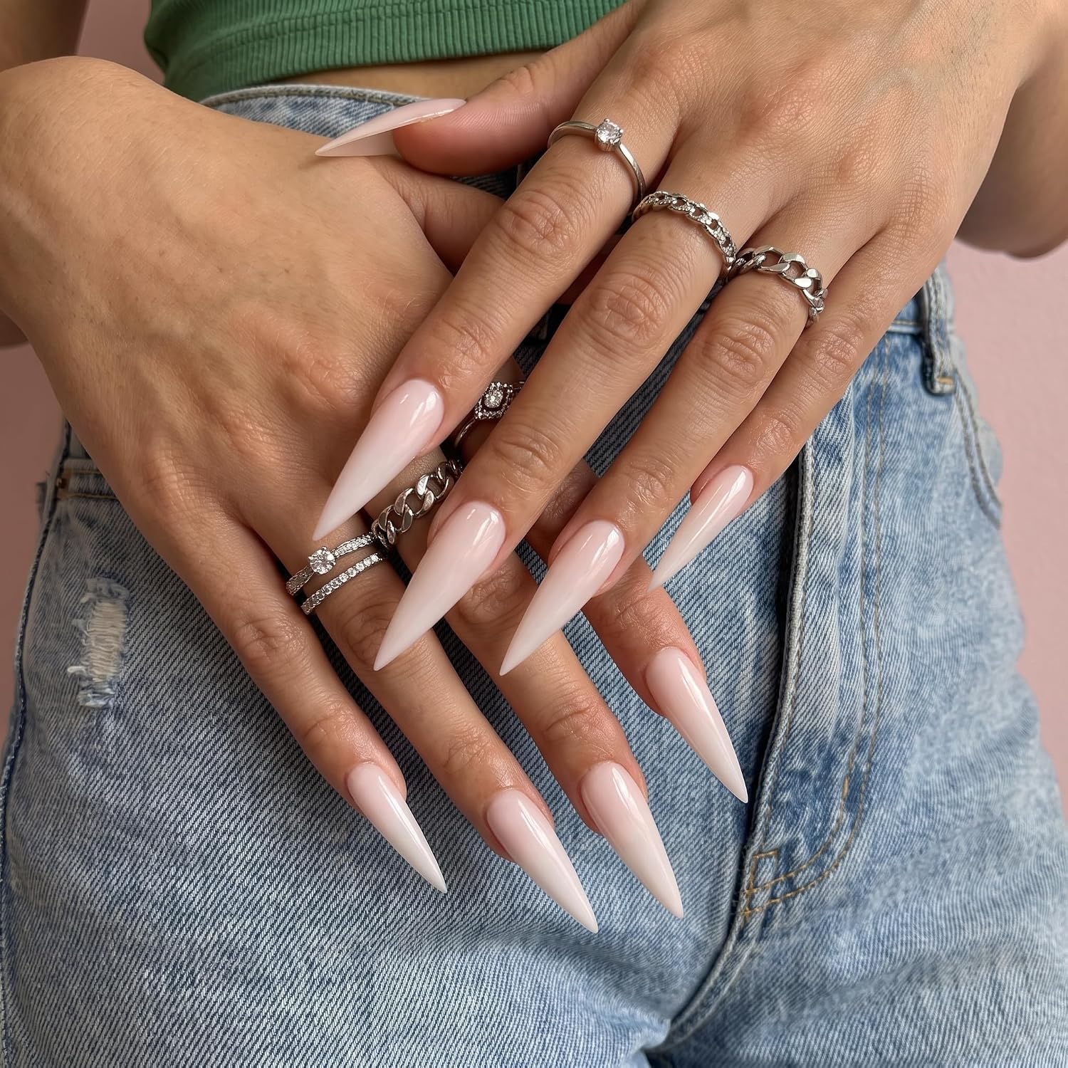 XXL Press on Nails Stiletto Extra Long 300pcs Nude (Milky Pink)
