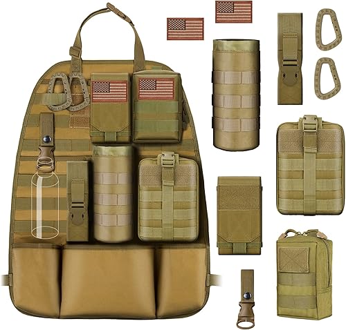 bvya Organizador de asiento trasero de automóvil con 3 ganchos y 5 bolsas tácticas Molle desmontables, bolsa Molle, bolsa médica, bolsa para botella bvya Organizador de asiento trasero de automóvil con 3 ganchos y 5 bolsas tácticas Molle desmontables, bolsa Molle, bolsa médica, bolsa para botella
