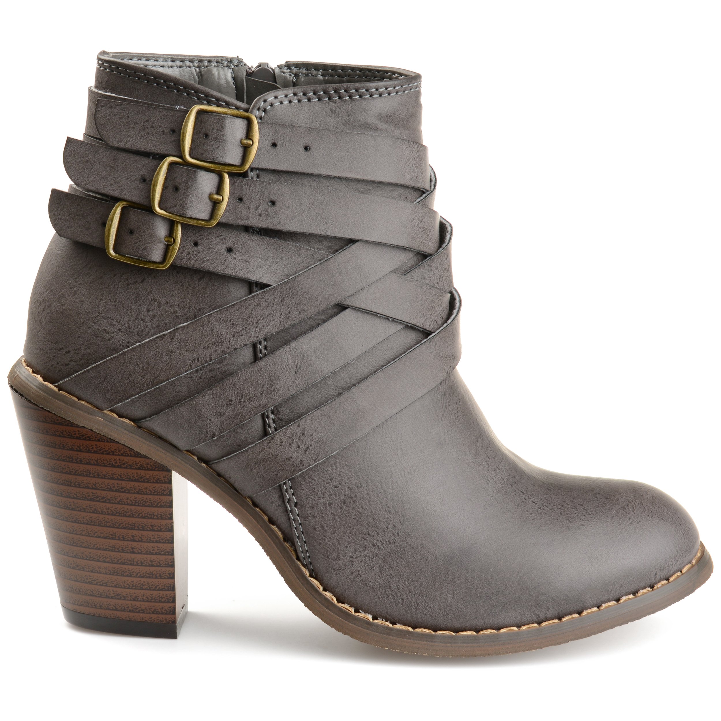 Brinley CoWomens Ankle Multi Strap Boots Grey, 8 Wide Width US