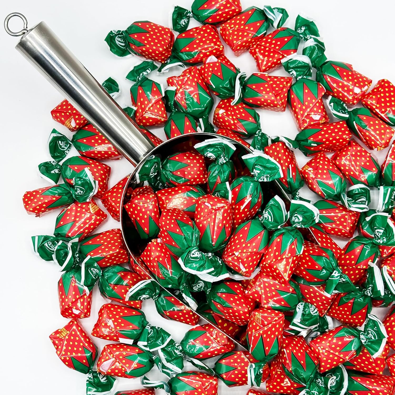 Strawberry Filled Hard Candy - Individually Wrapped Strawberry Bon Bons Candy 2 Pound Bulk Bag (Approx. 130 Pieces) - Holiday Candy with Soft Fruit Filled Center (Pack of 2)