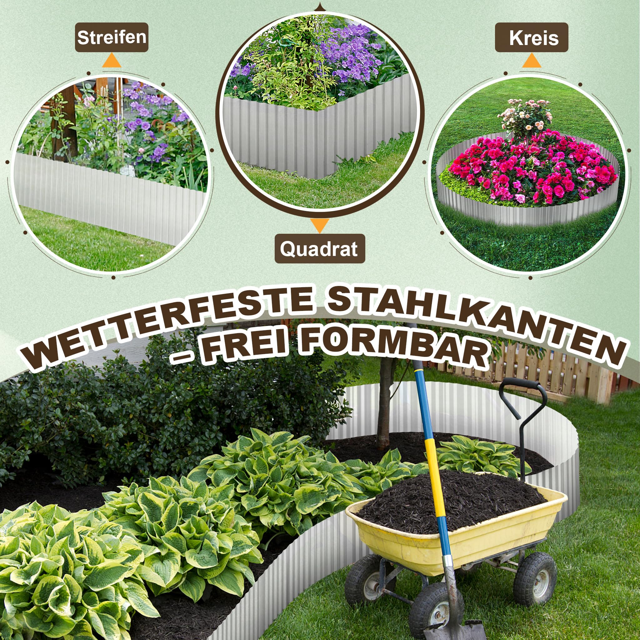 Froadp Obrzeże trawnikowe metalowe, 30 m x 18 cm, srebrne, faliste obramowanie rabatki