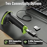 Vista 8 de Tera - Escáner de códigos de barras inalámbrico versátil 2 en 1 (2.4Ghz inalámbrico + USB 2.0 con cable) con indicador de nivel de batería