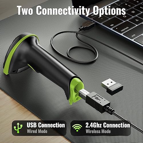 Miniatura 8 de Tera - Escáner de código de barras inalámbrico y versátil 1D 2 en 1 (2.4 GHz + USB 2.0 con cable) con indicador de nivel de batería, recargable con