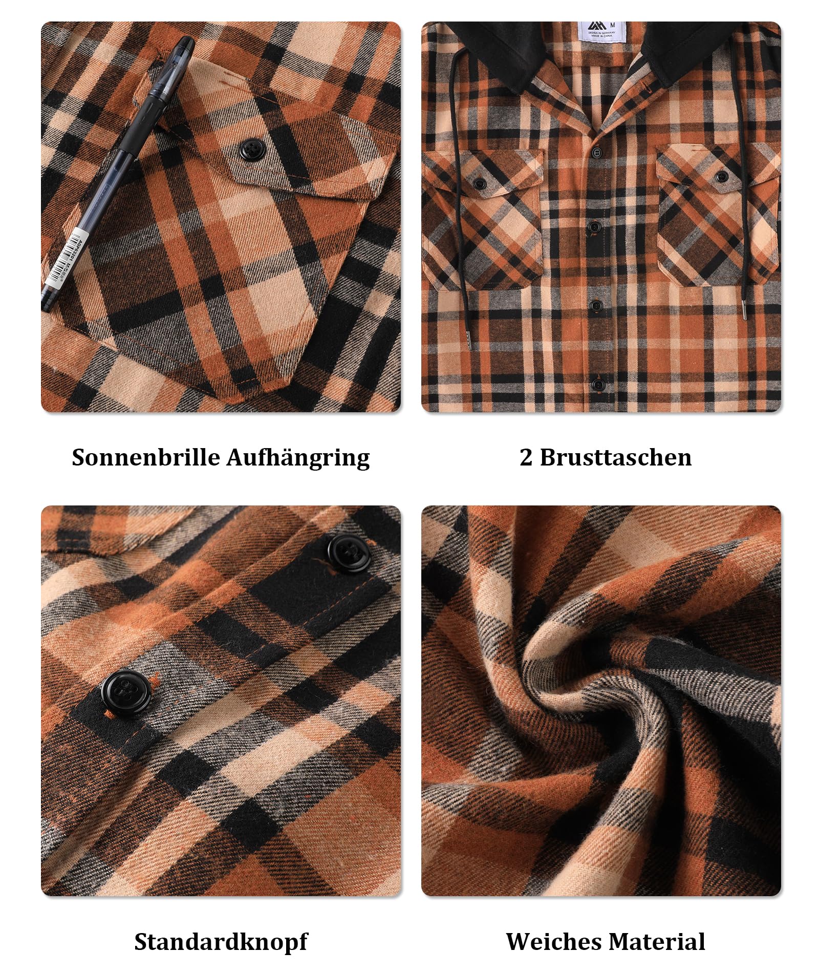 onedog Camicia Uomo Camicia in Flanella Uomo Camicia a Quadri Casual Camicia da Caccia Uomo Camicia con Cappuccio Uomo Camicia a Quadri Maniche Lunghe con Due Tasche sul Petto