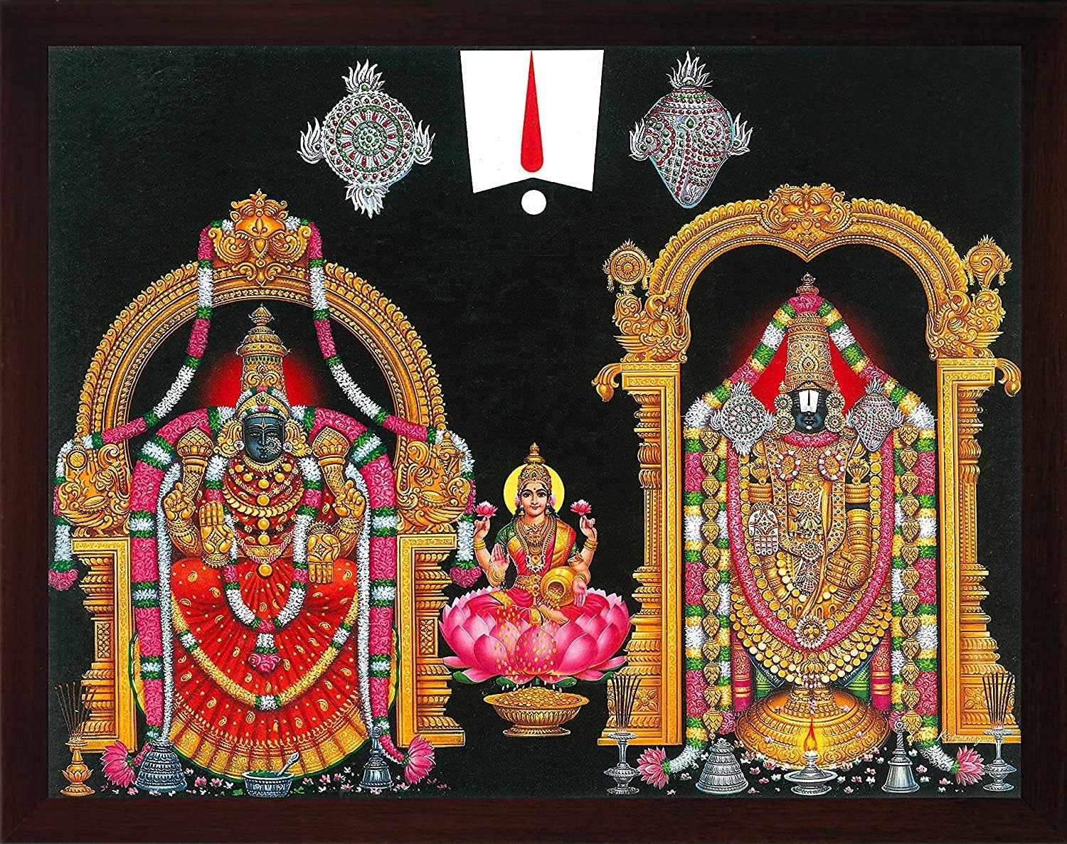 Platinum Mart Lord Balaji/Tirupati Balaji/Venkateswara/Lord Vyankatesh with Goddess Laxmi/Lakshmiji with Balaji, A Religious Poster Painting for Wealth. Prosperity Home/Office for God Luck