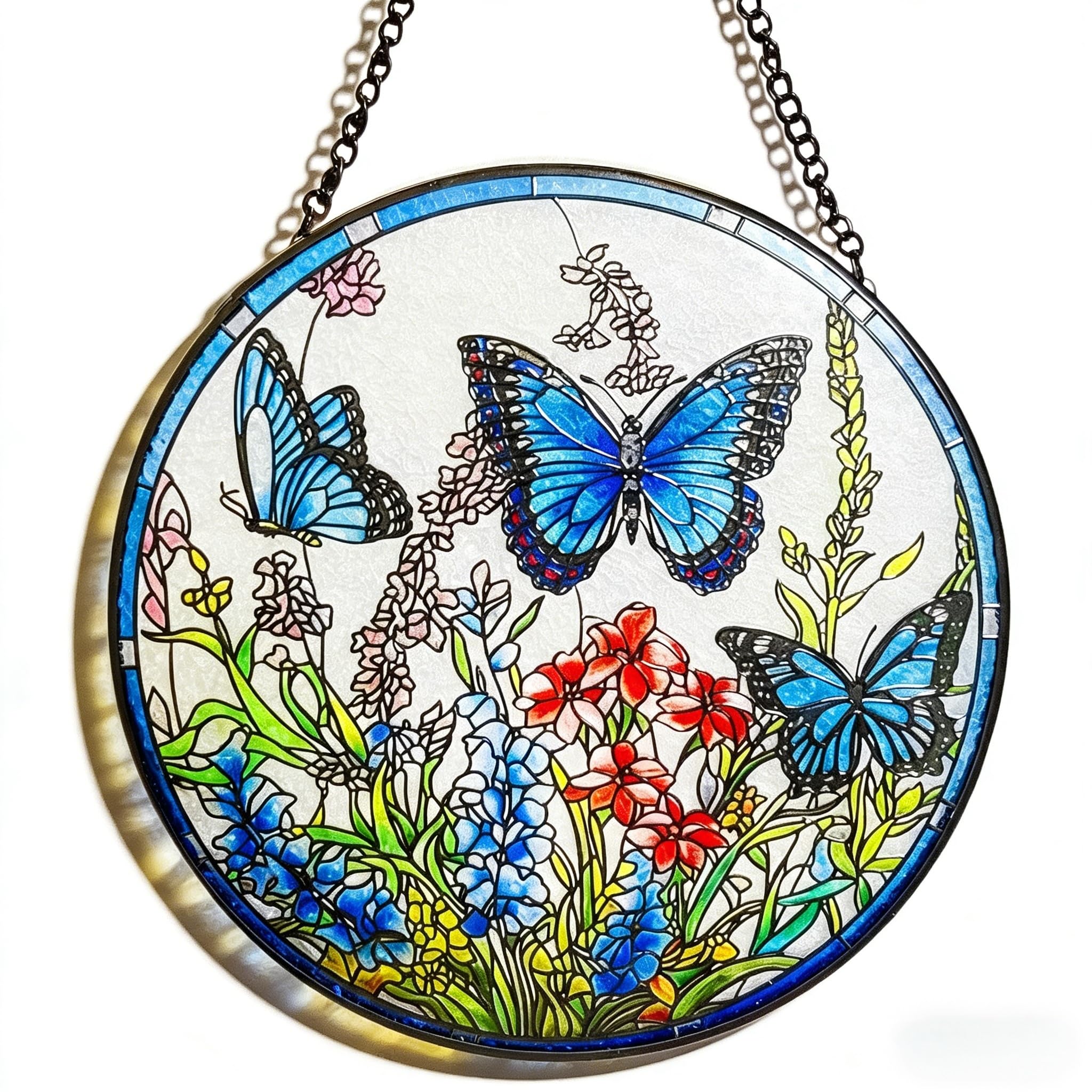 Stained Glass Window Hanging,Handmade Sun Catchers for Windows - Vibrant Garden Decor, Gift for Nature Lovers, Mom, Women, Housewarming (Blue Butterfly)