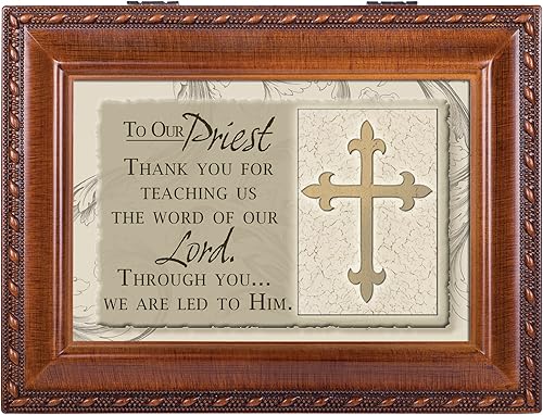 Miniatura 2 de Cottage Garden Our Priest Woodgrain - Caja de música inspiradora con borde de cuerda, reproduce Ave María